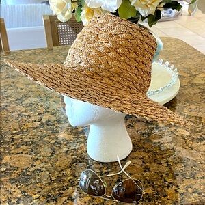 Natural handwoven 17 inch wide brim, tall straw sun hat